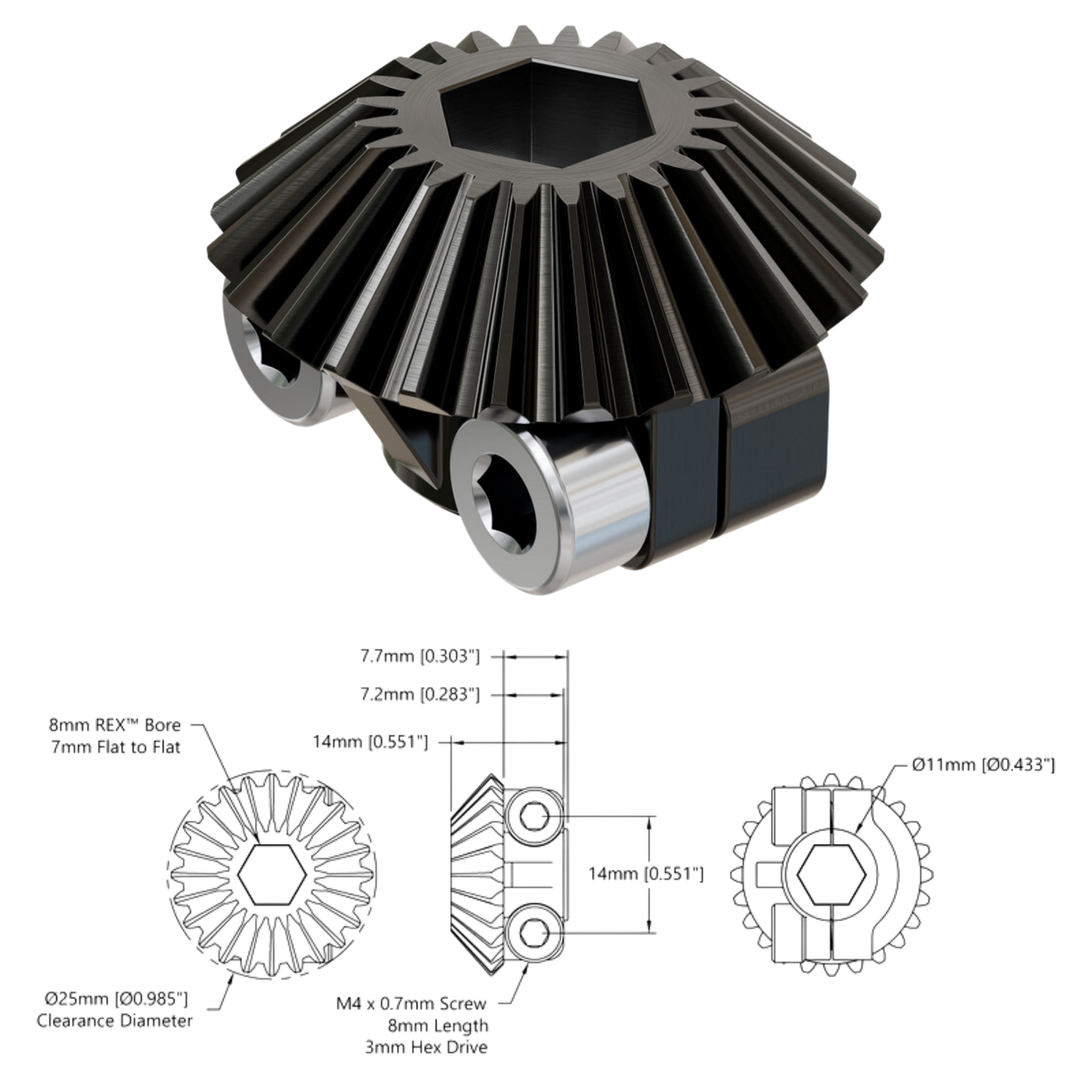 goBilda's Clamping Steel Miter Gear (8mm REX™ Bore, 24 Tooth, MOD 1)
