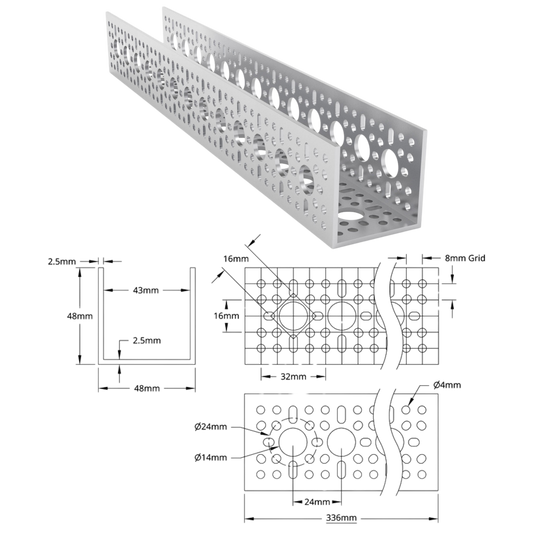 goBilda's 1120 Series U-Channel (13 Hole, 336mm Length)