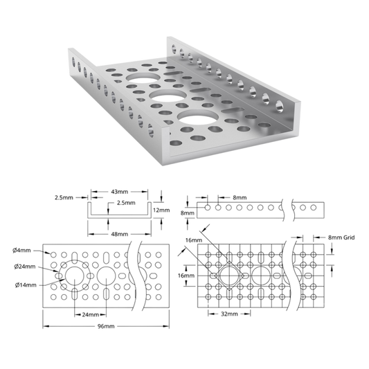 goBilda's 1121 Series Low-Side U-Channel (3 Hole, 96mm Length)