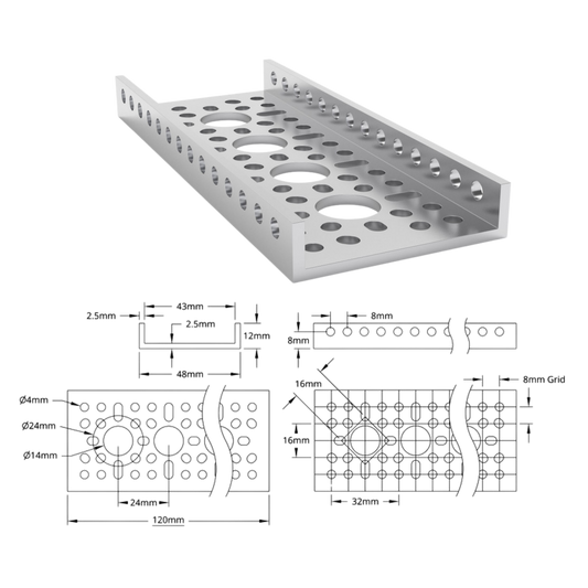 goBilda's 1121 Series Low-Side U-Channel (4 Hole, 120mm Length)
