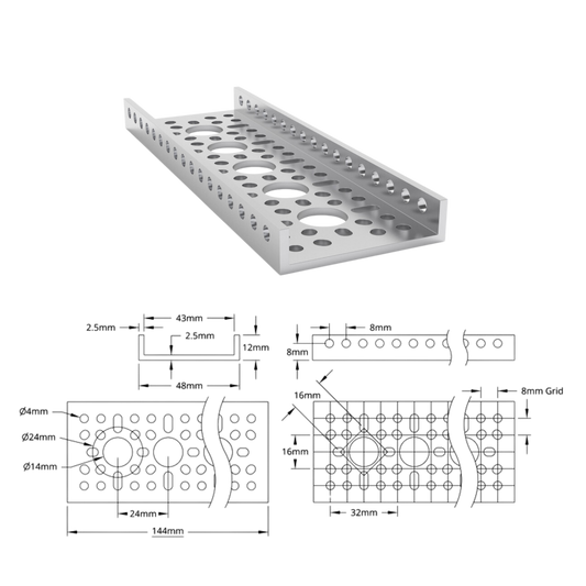 goBilda's 1121 Series Low-Side U-Channel (5 Hole, 144mm Length)