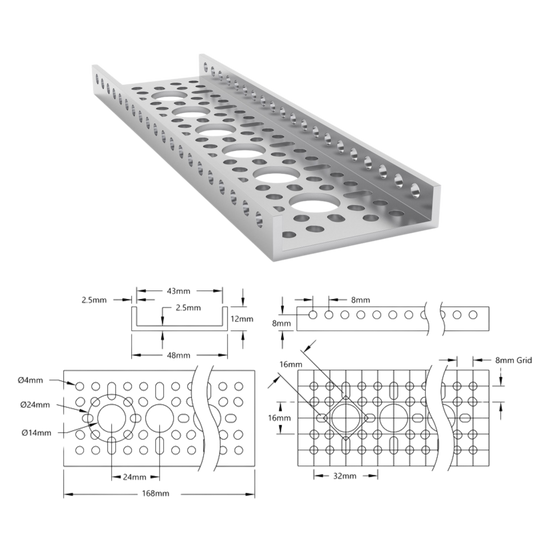 goBilda's 1121 Series Low-Side U-Channel (6 Hole, 168mm Length)