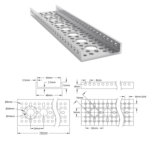 goBilda's 1121 Series Low-Side U-Channel (7 Hole, 192mm Length)