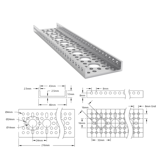 goBilda's 1121 Series Low-Side U-Channel (8 Hole, 216mm Length)