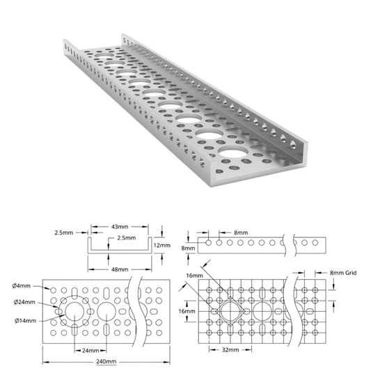 goBilda's 1121 Series Low-Side U-Channel (9 Hole, 240mm Length)