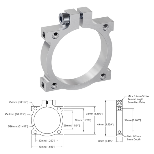 goBilda's 1401 Series 2-Side, 2-Post Clamping Mount (43mm Width, 36mm Bore)