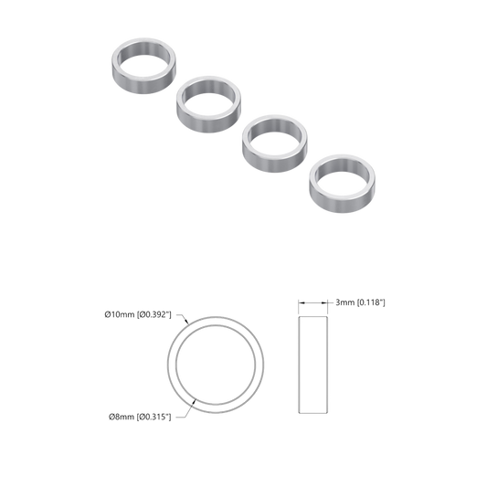 goBilda's 1522 Series 8mm ID Spacer (10mm OD, 3mm Length) - 4 Pack