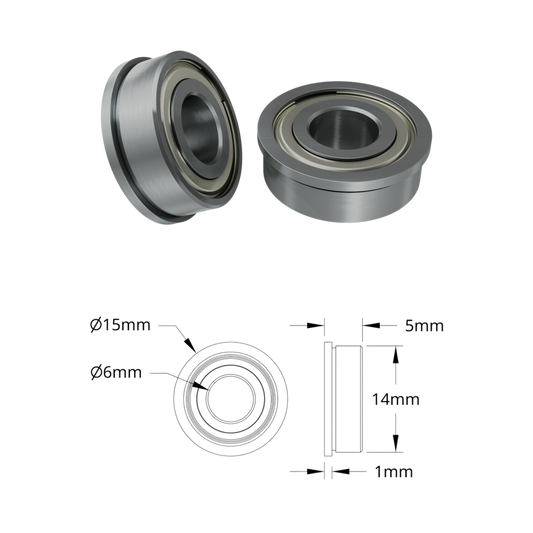 goBilda's 1611 Series Flanged Ball Bearing (6mm ID x 14mm OD, 5mm Thickness) - 2 Pack