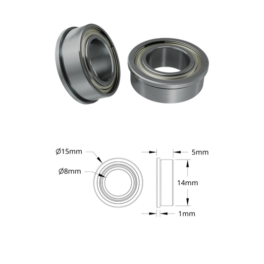 goBilda's 1611 Series Flanged Ball Bearing (8mm ID x 14mm OD, 5mm Thickness) - 2 Pack