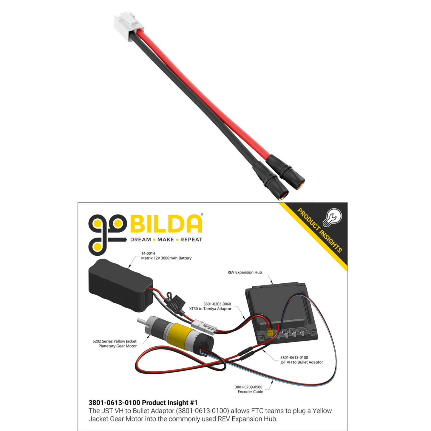 goBilda's 2-Pos JST VH [MH-FC] to 3.5mm Bullet [MH-FC] Adaptor (100mm Length)